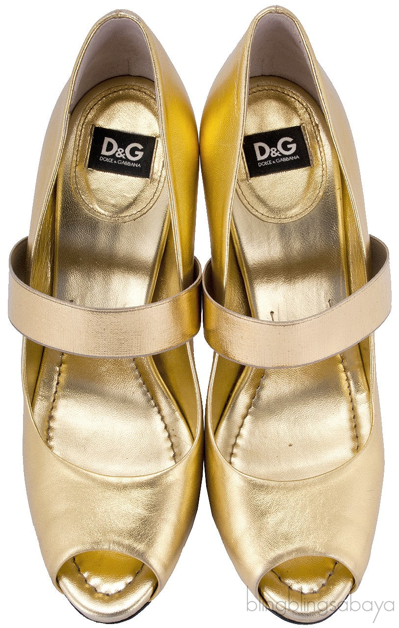 Gold Peep Toe Pump