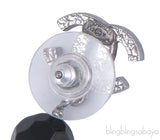 Silver CC Black Crystal Drop Earrings