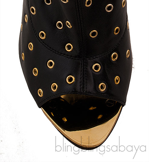 Black Leather Rivet Ankle Boots