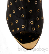 Black Leather Rivet Ankle Boots
