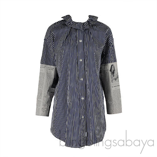 Balenciaga White Blue Stripe Newspaper Print Shirt