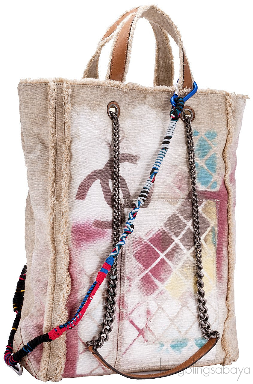 Beige Graffiti Canvas Tote
