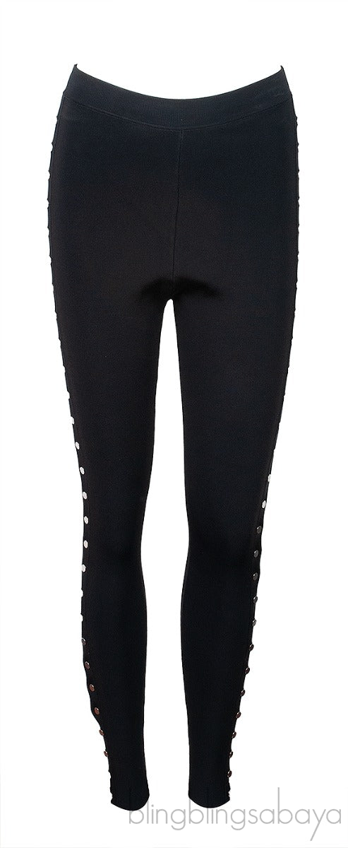 Black Silver Metal Studs Leggings