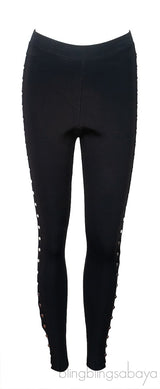 Black Silver Metal Studs Leggings