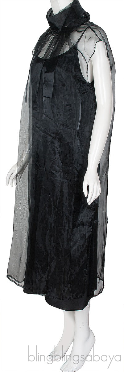 Black Silk Organza Midi Dress