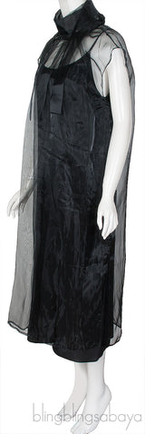 Black Silk Organza Midi Dress
