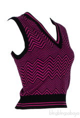 Sleeveless V-neck Zigzag Print Top