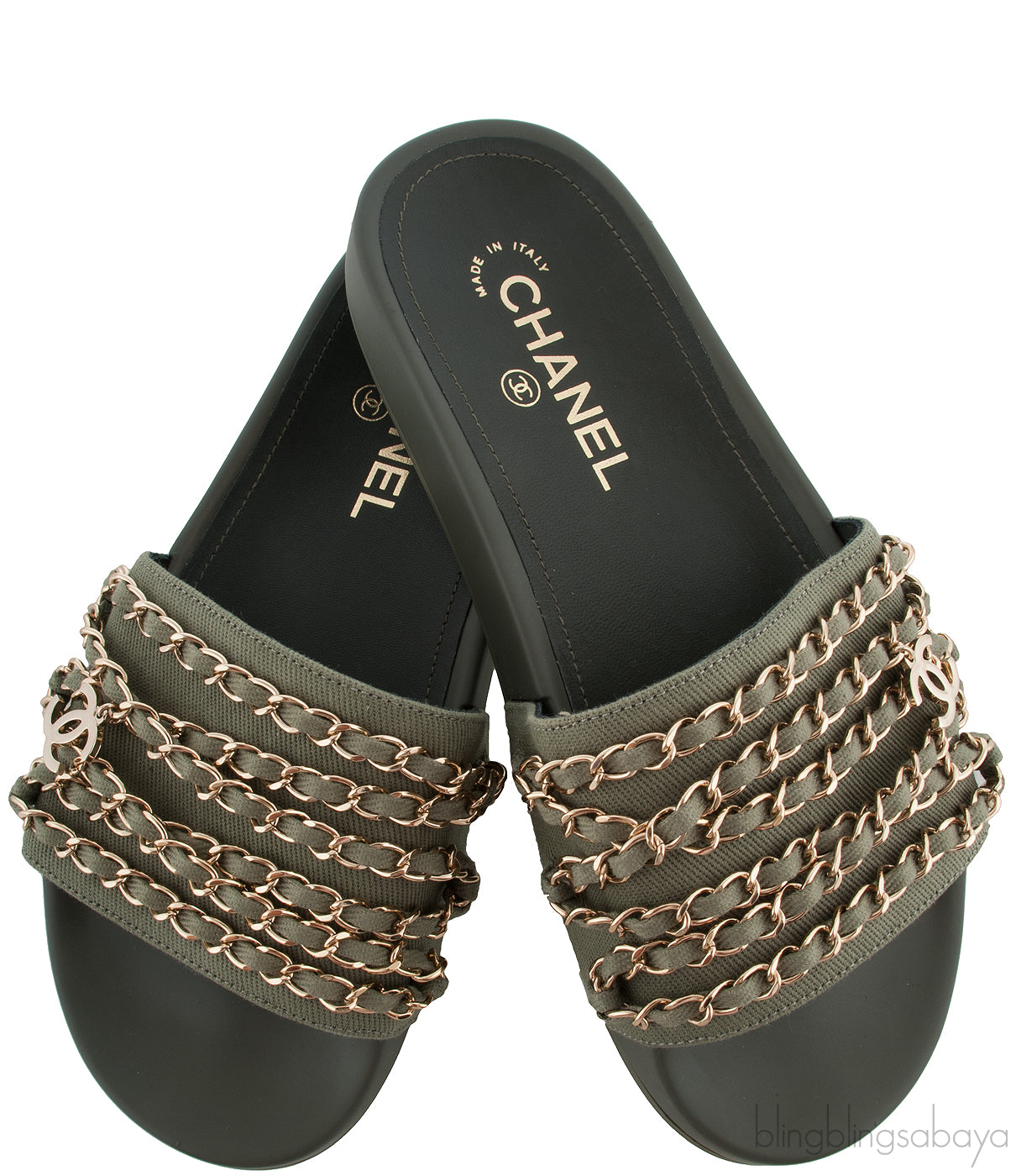 Olive Green Chain Slip-on Sandals
