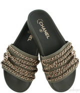 Olive Green Chain Slip-on Sandals