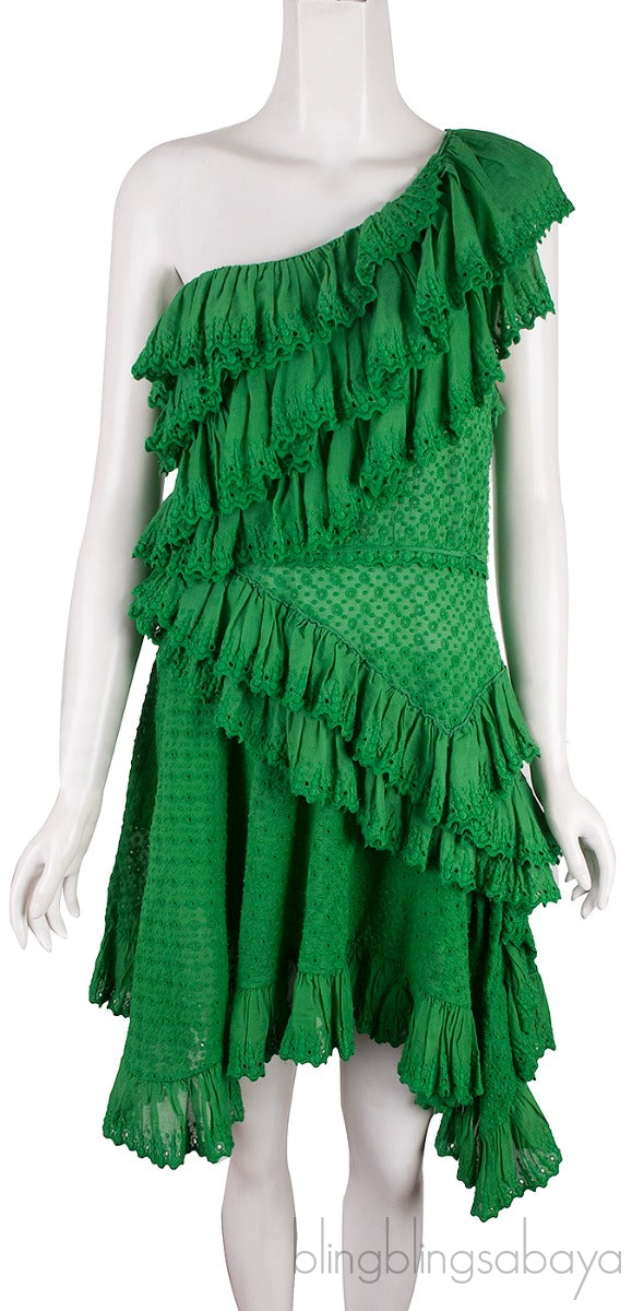 Green Broiderie Anglaise One Shoulder Top & Skirt