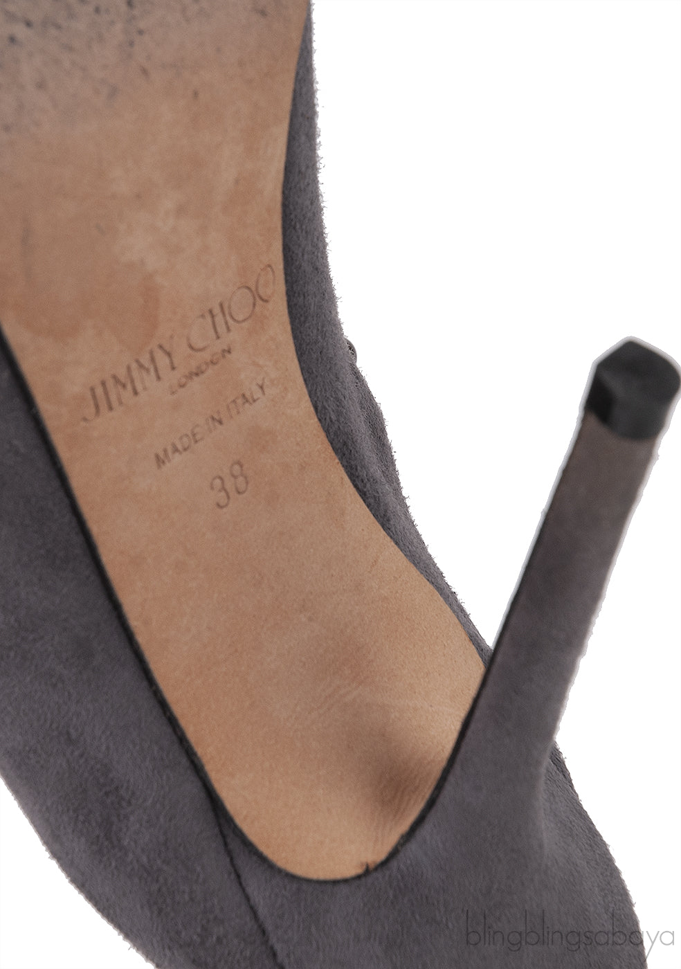 Jimmy Choo Grey Suede Bing Crystal Leather 100mm Crystal Mules