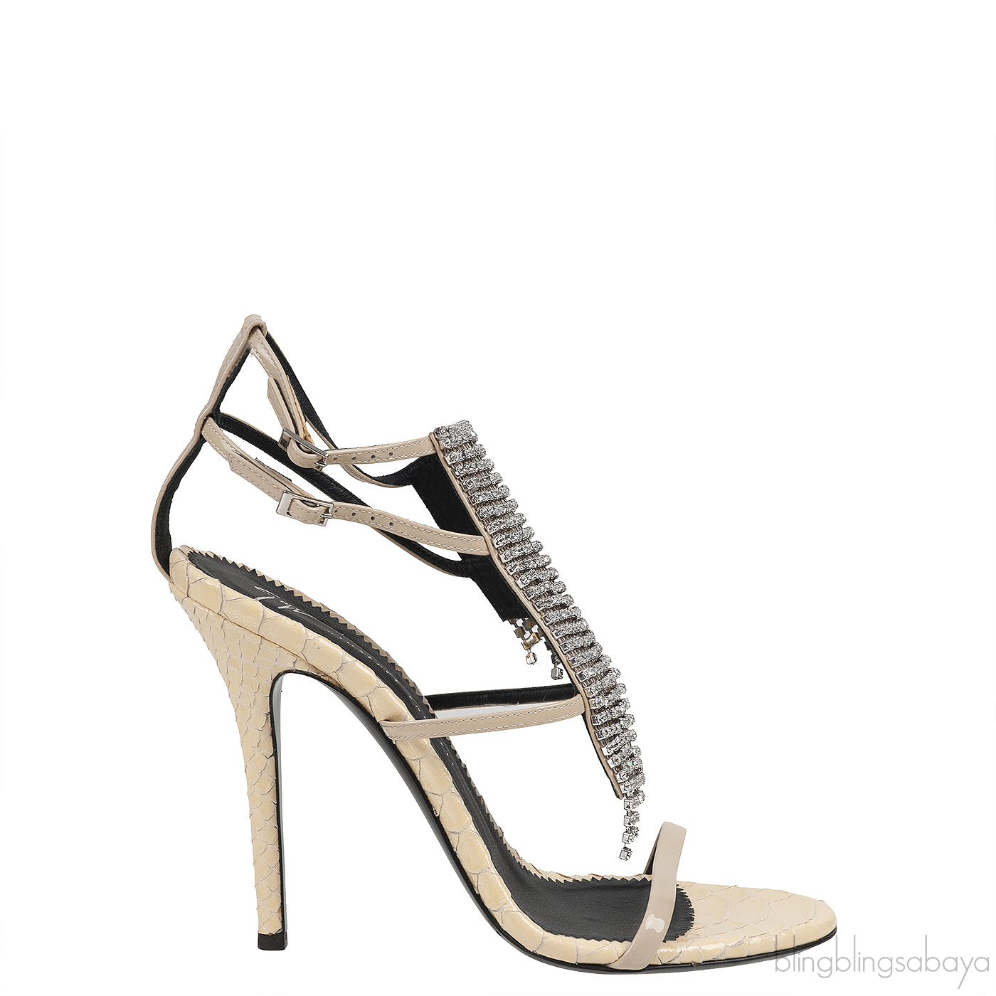 Giuseppe Zanotti Python Embossed Beige Crystal Sandals