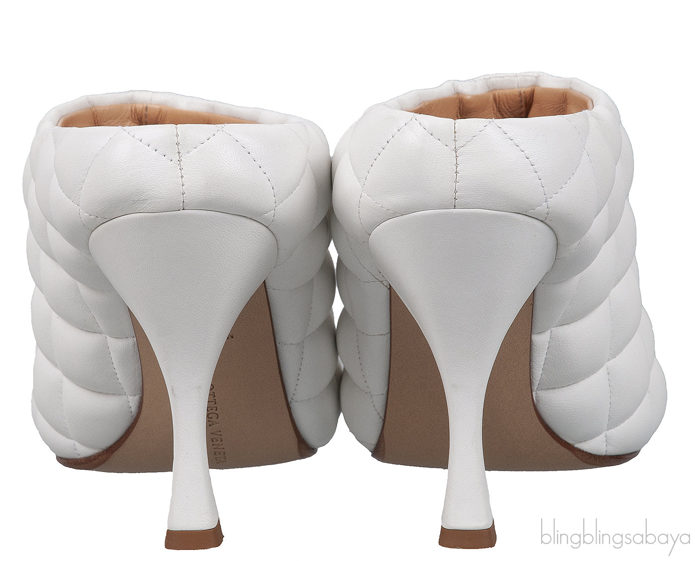 Bottega Veneta White Quilted Gold Square Toe Mule