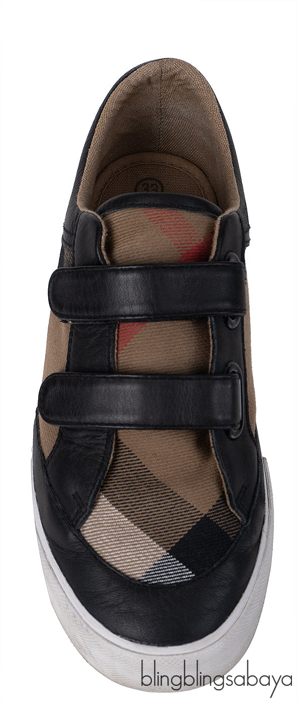 Burberry Kids Nova Check Print Strap Leather Sneakers
