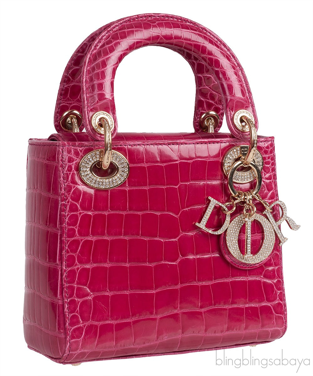 Lady Dior Mini Cherry Sorbet Crocodile GHW