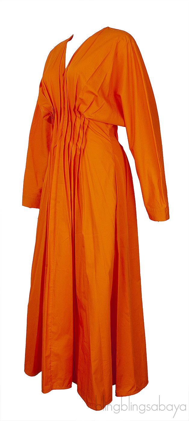 Mandarin Ruched Waist Long Sleeve Dress
