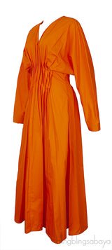 Mandarin Ruched Waist Long Sleeve Dress