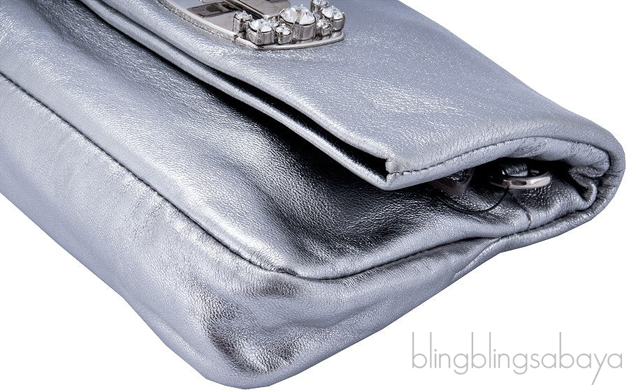 Metallic Silver Crystal Clutch Bag