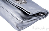 Metallic Silver Crystal Clutch Bag