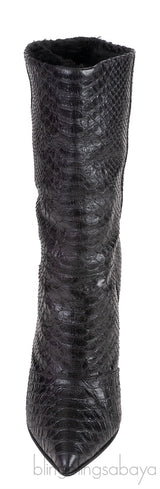 Black Python Wedge Boots