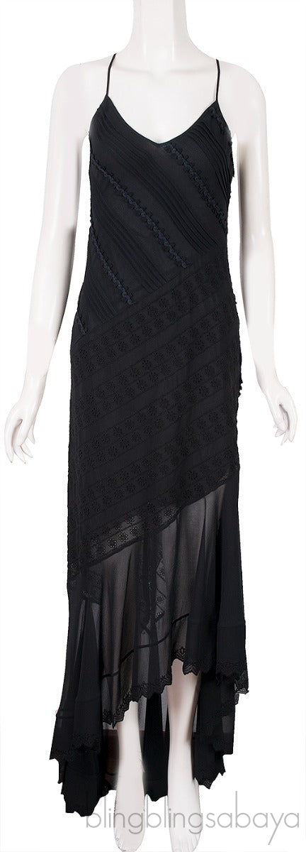 Black Broderie Anglaise Asymmetric Hem Dress