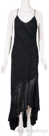 Black Broderie Anglaise Asymmetric Hem Dress