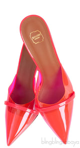 Neon Pink Pointed Toe PVC Mule