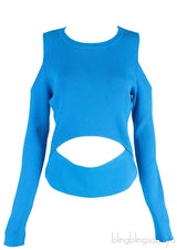 Blue Cold Shoulder Sweater