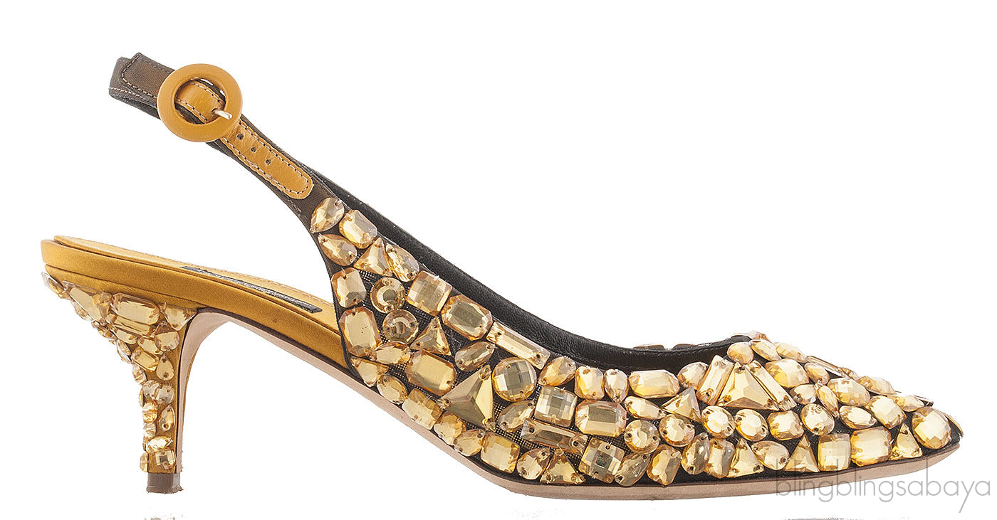 Yellow Mustard Crystal Slingback Heels