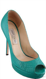 Green Snakeskin Peep Toe Heels