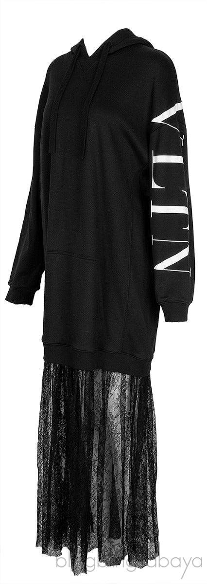 Black VLTN Lace Hoodie Dress