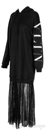 Black VLTN Lace Hoodie Dress