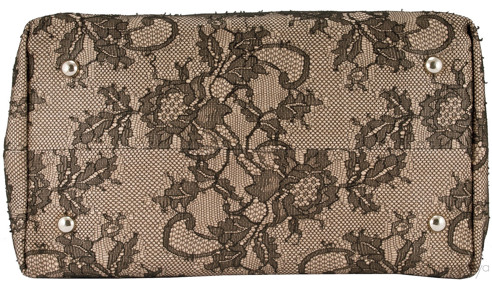 Beige Lace-appliquéd Raffia Tote