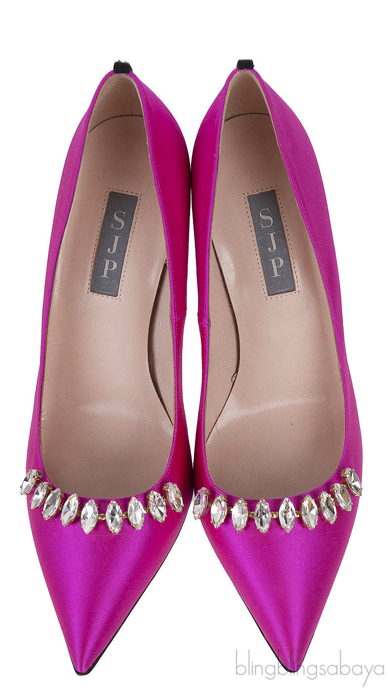 Pink Satin Crystal Embellished Heels