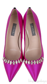 Pink Satin Crystal Embellished Heels