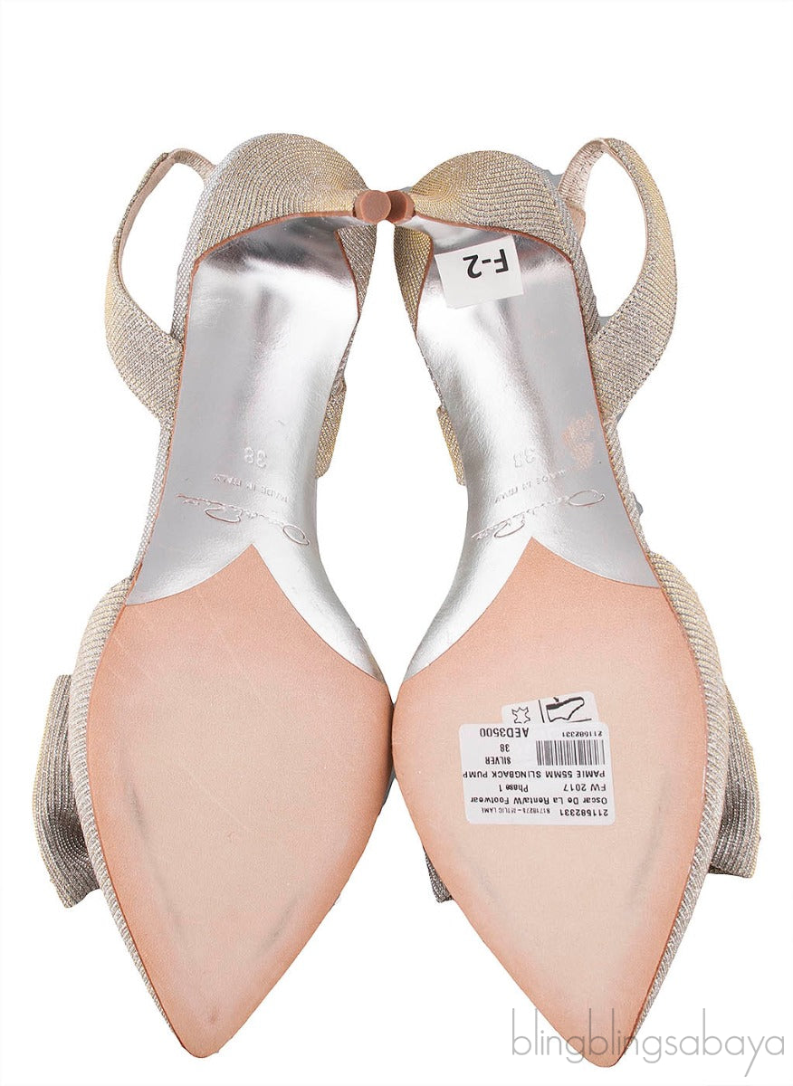 Oscar dela Renta Silver Gold Bow Slingback Heels