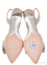 Oscar dela Renta Silver Gold Bow Slingback Heels