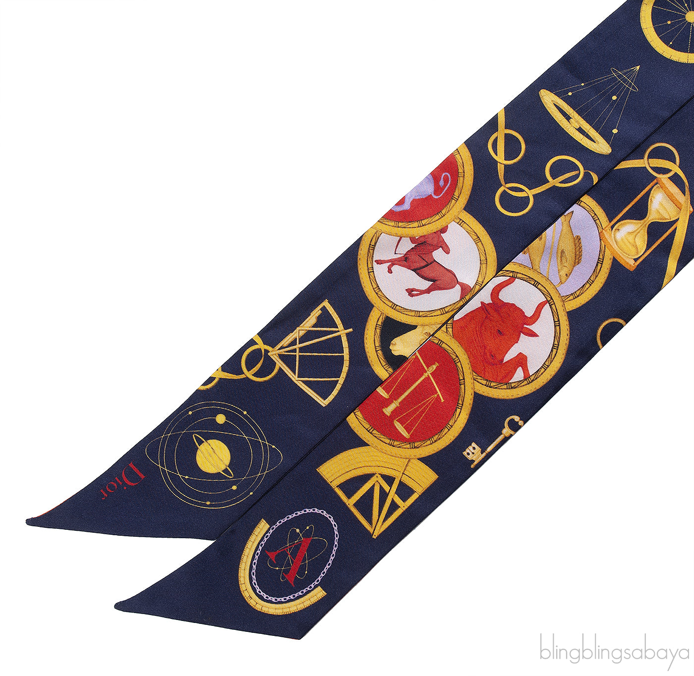 Christian Dior Silk Multicolor Zodiac Print Twilly