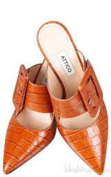 Brown Croc Embossed Chloe Mules