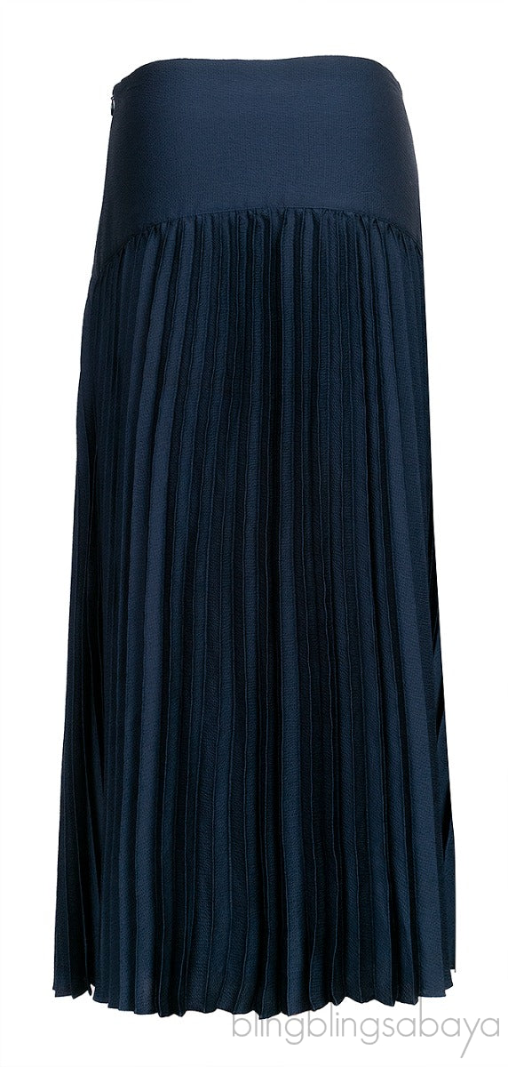 Navy Blue Pleated Midi Skirt