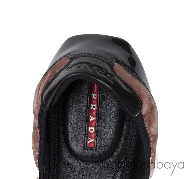 Prada Sport Beige Velvet Ballet Flats