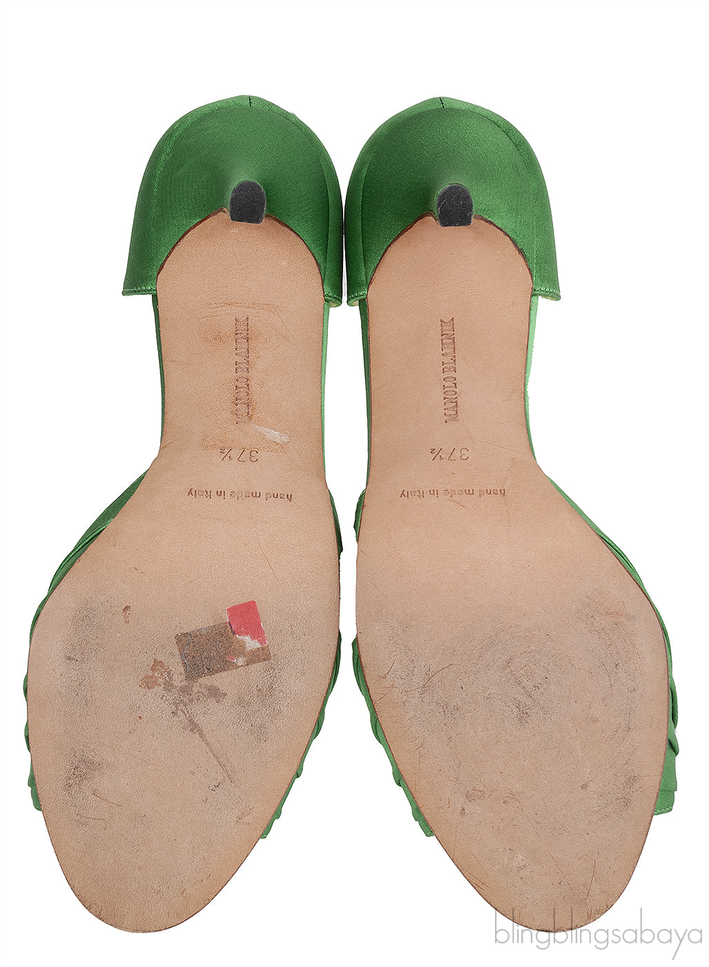 Manolo Blahnik Sedaraby Green Satin Crystal Pump