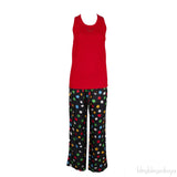 Red Knitted Chain Sleeveless Top & Polka-dot Multicolor Trouser