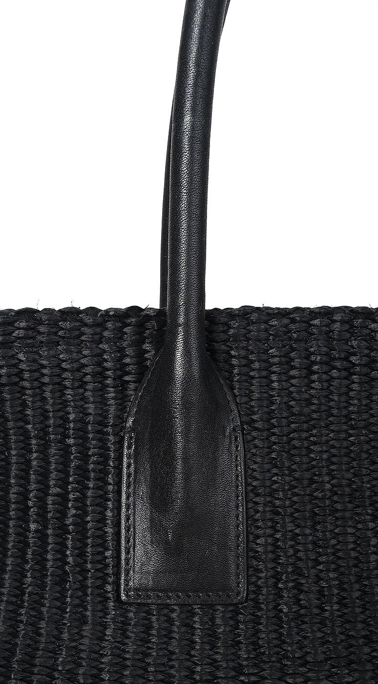 Saint Laurent Black Raffia Rive Gauche Black Oversize Tote