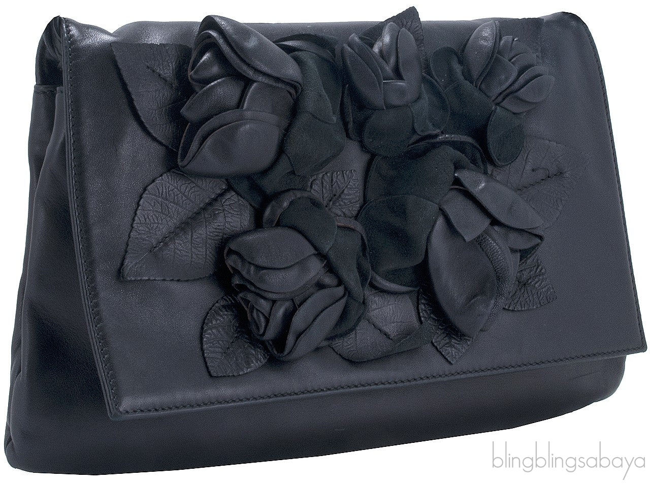 Rosette-appliquéd Leather Clutch