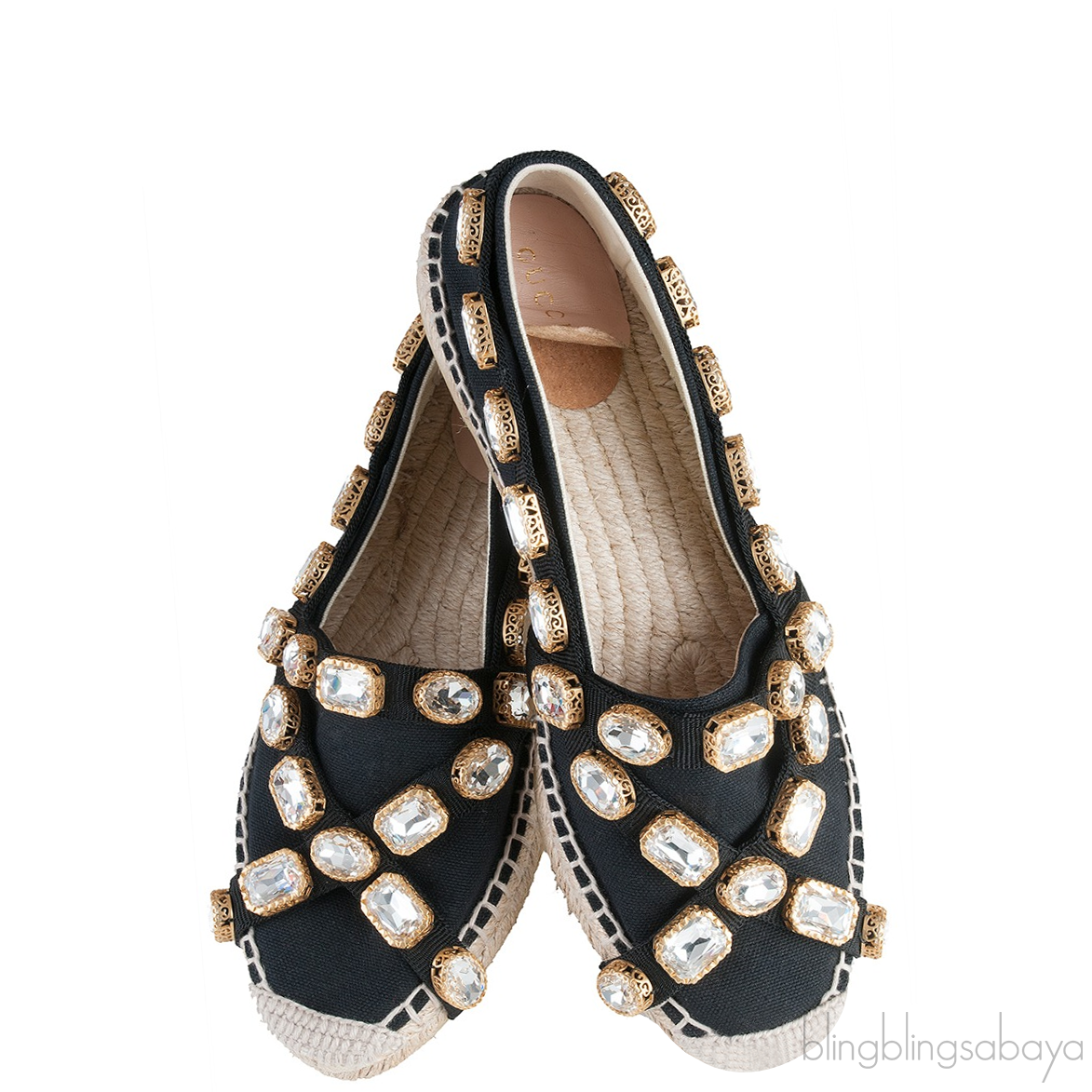 Gucci Pepita Black Canvas Crystal Espadrille