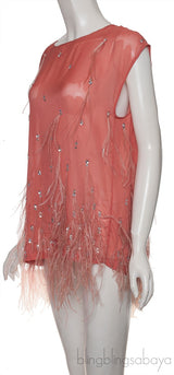 Ostrich Feather & Crystal Emb. Blouse