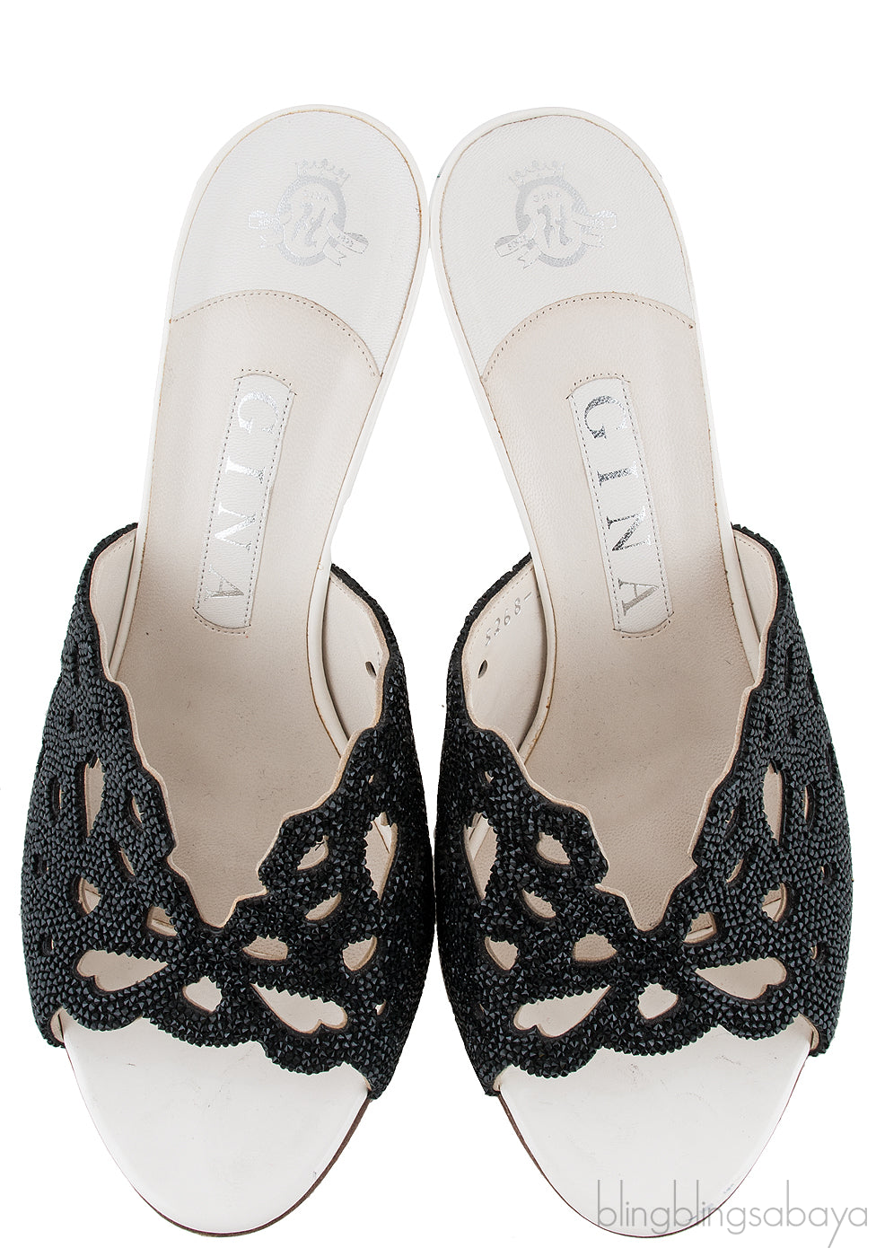 White & Black Crystal Perforated Heels