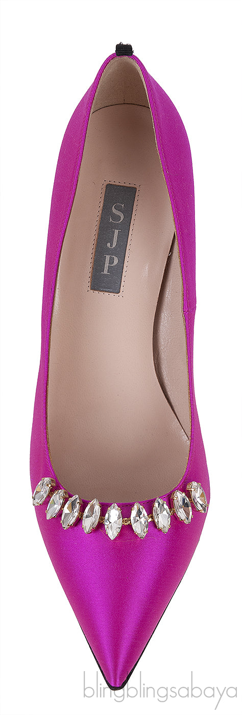 Pink Satin Crystal Embellished Heels