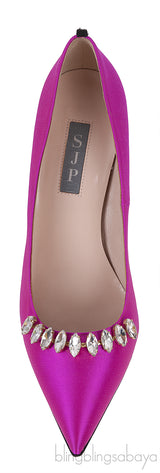 Pink Satin Crystal Embellished Heels
